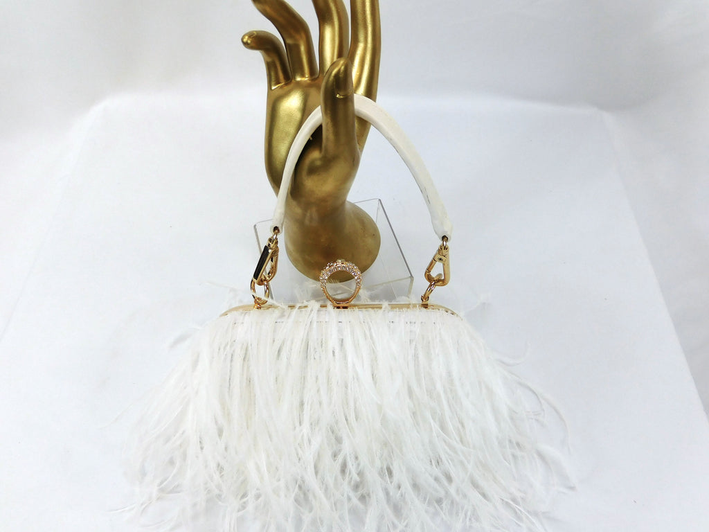 Ostrich Feather & Crystal Ring Clutch