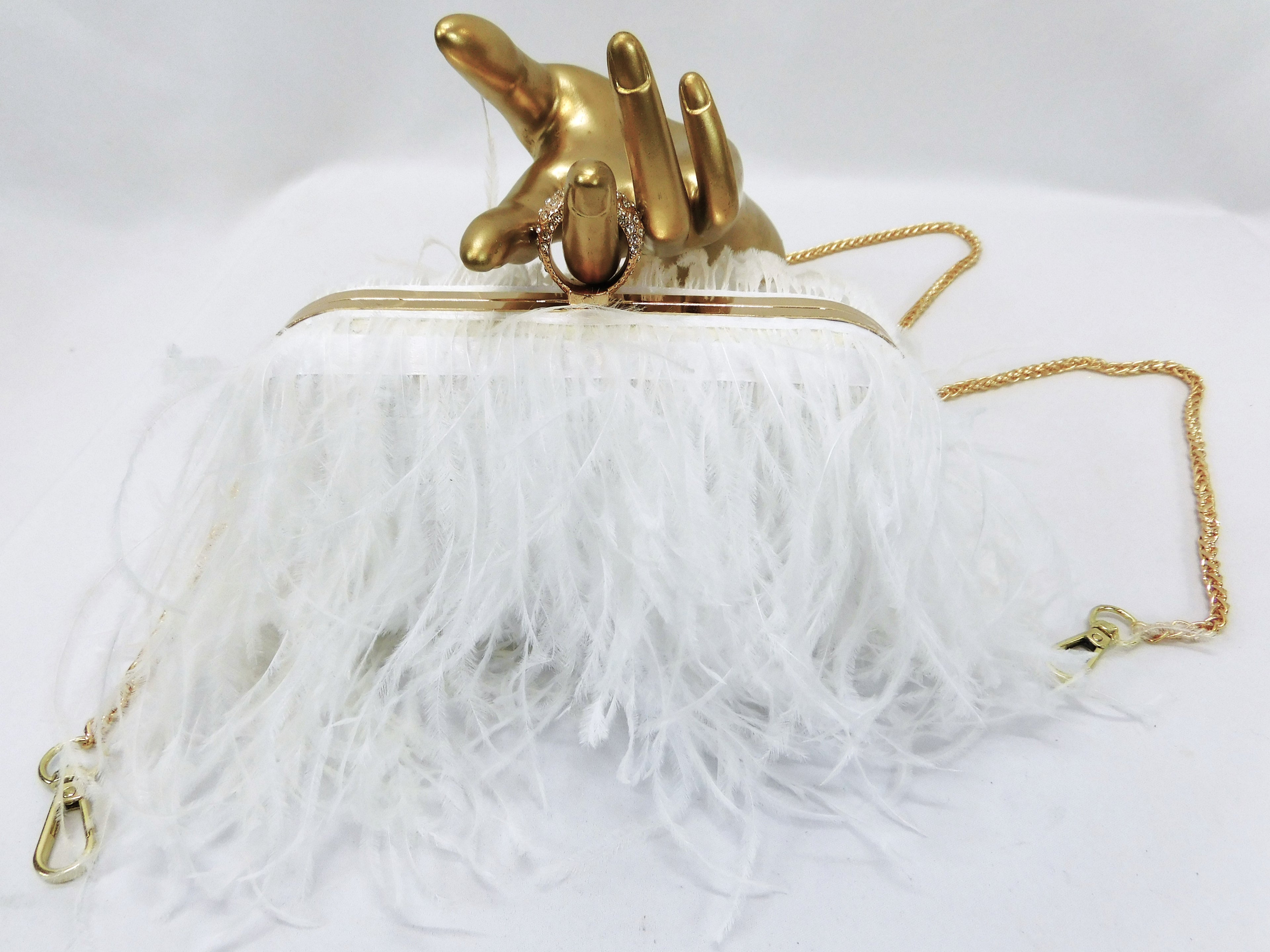 Ostrich Feather & Crystal Ring Clutch