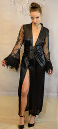 Satin Robe Set with Ostrich Feather Trim