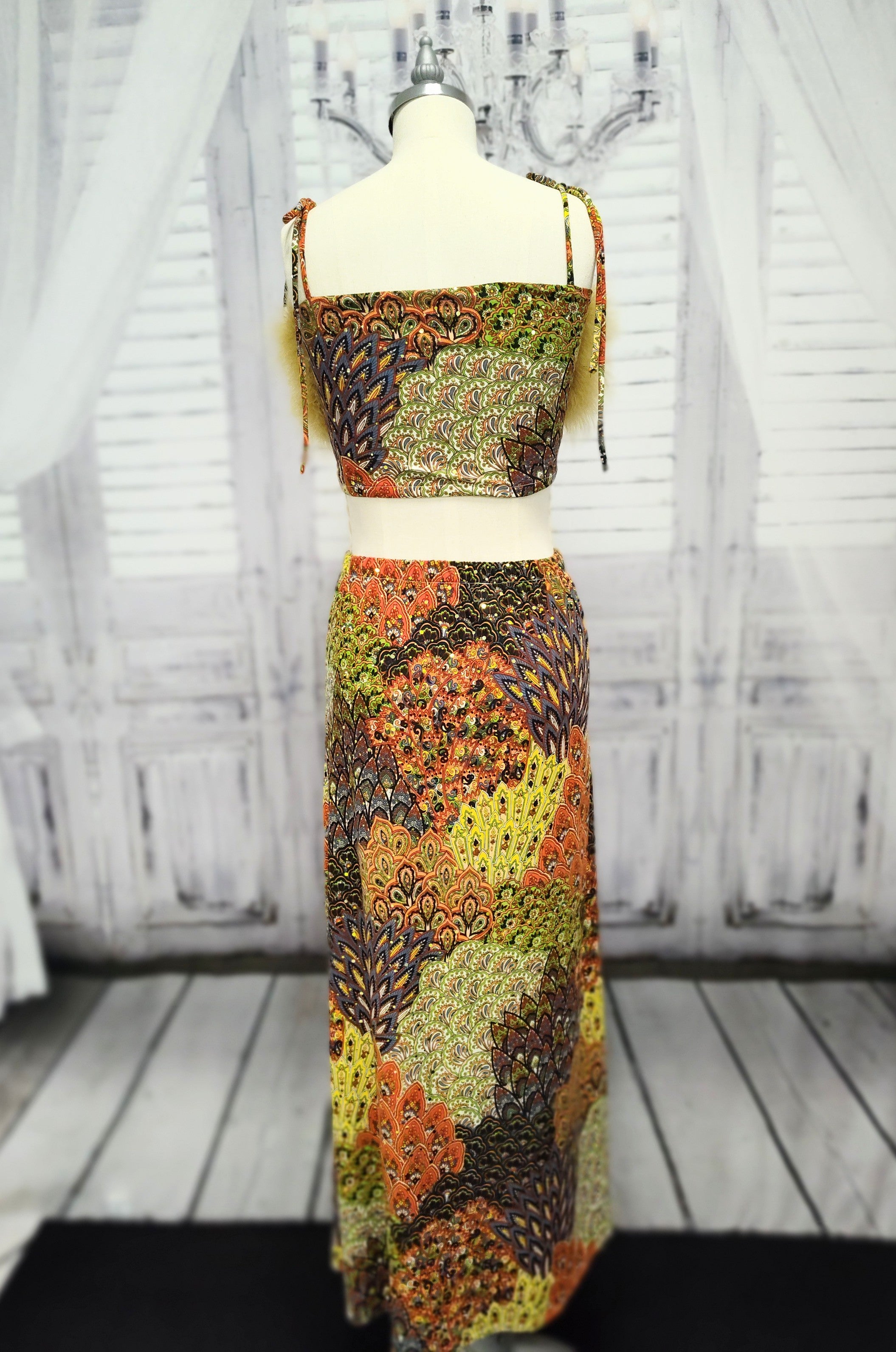 Ostrich Feather two piece skirt set