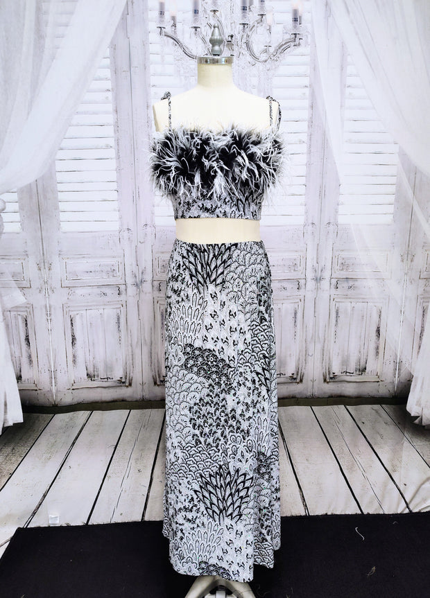 Ostrich Feather two piece skirt set