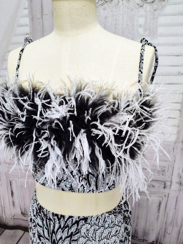Ostrich Feather two piece skirt set