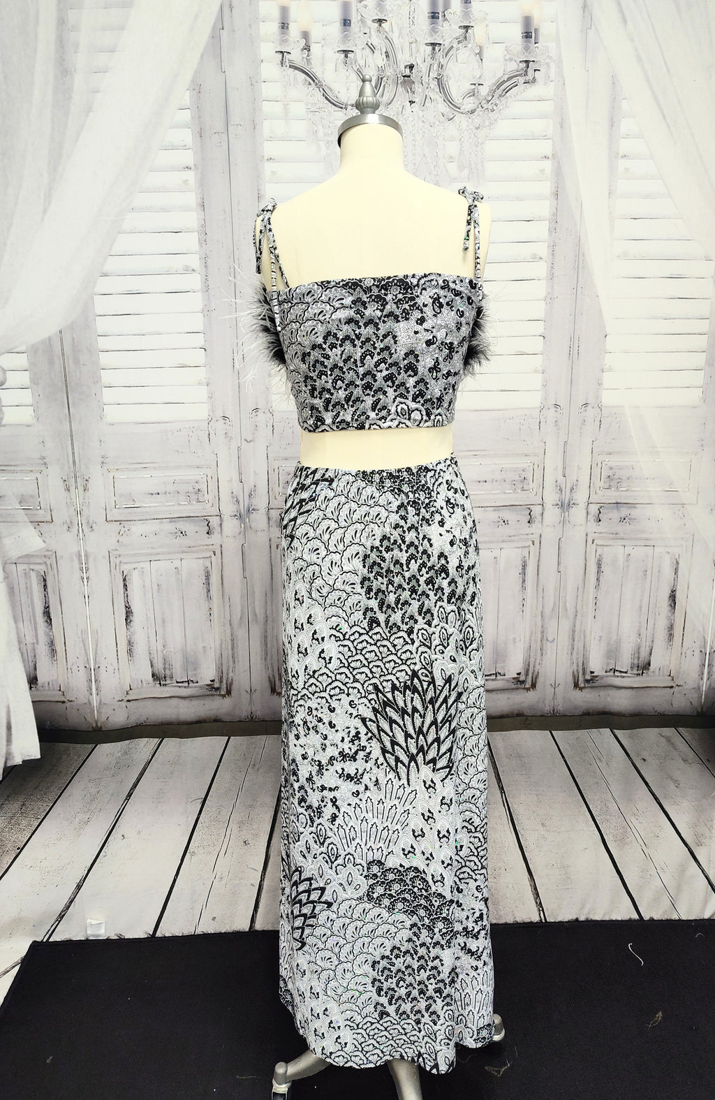 Ostrich Feather two piece skirt set