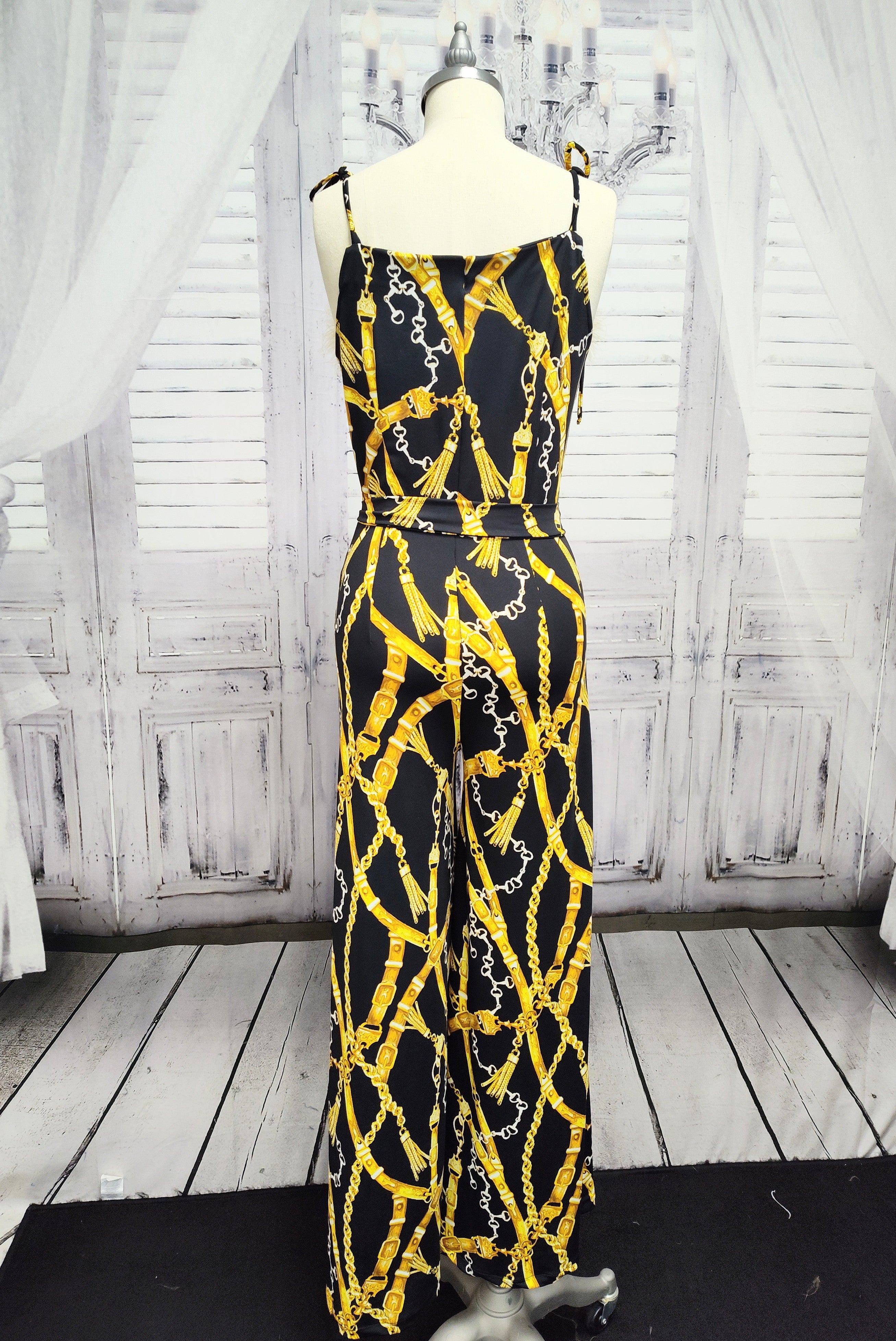 Marabou Feather Trim Jumpsuit with Slit