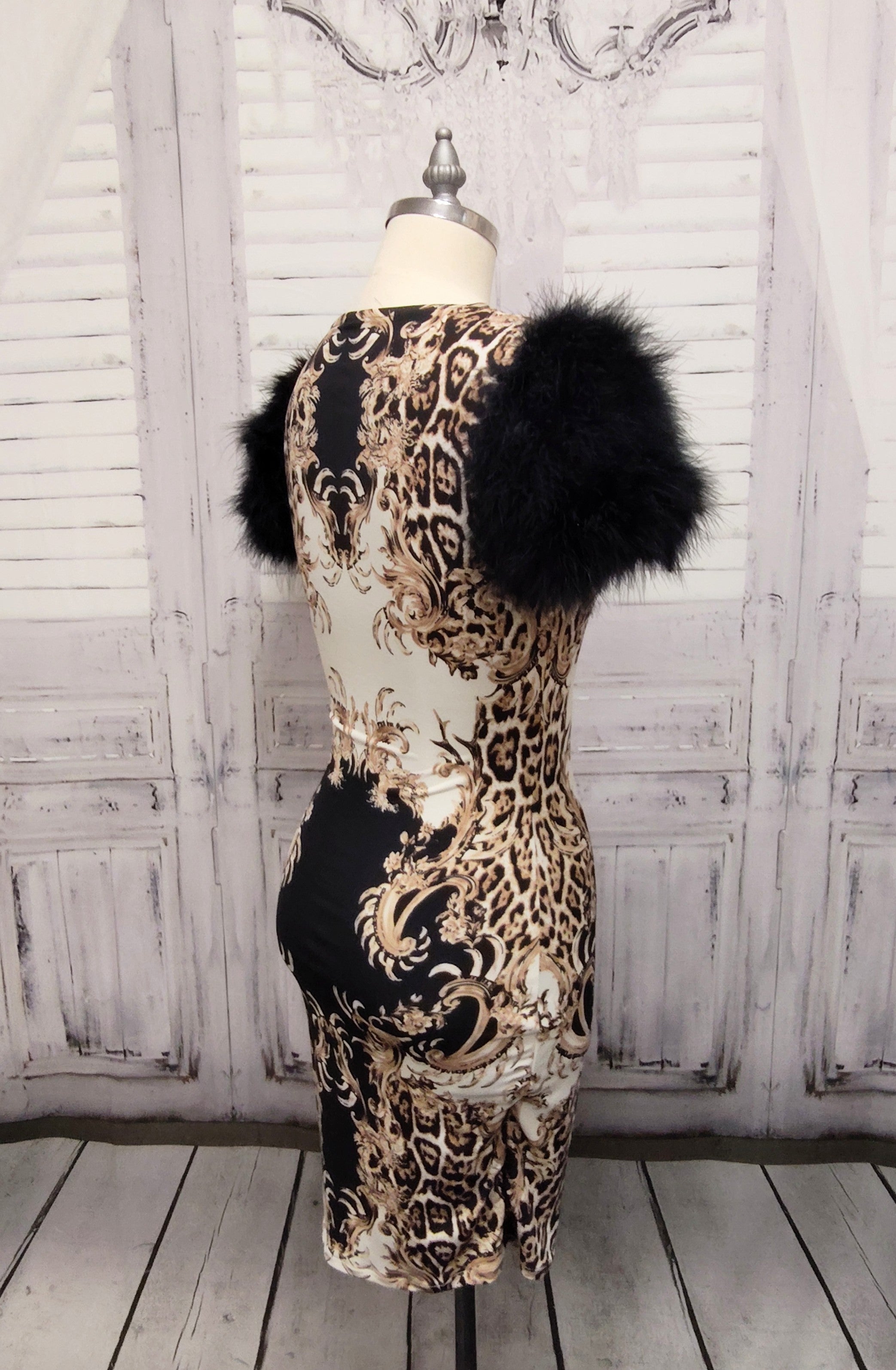 Marabou Feather Puff Short Sleeve Bodycon Dress