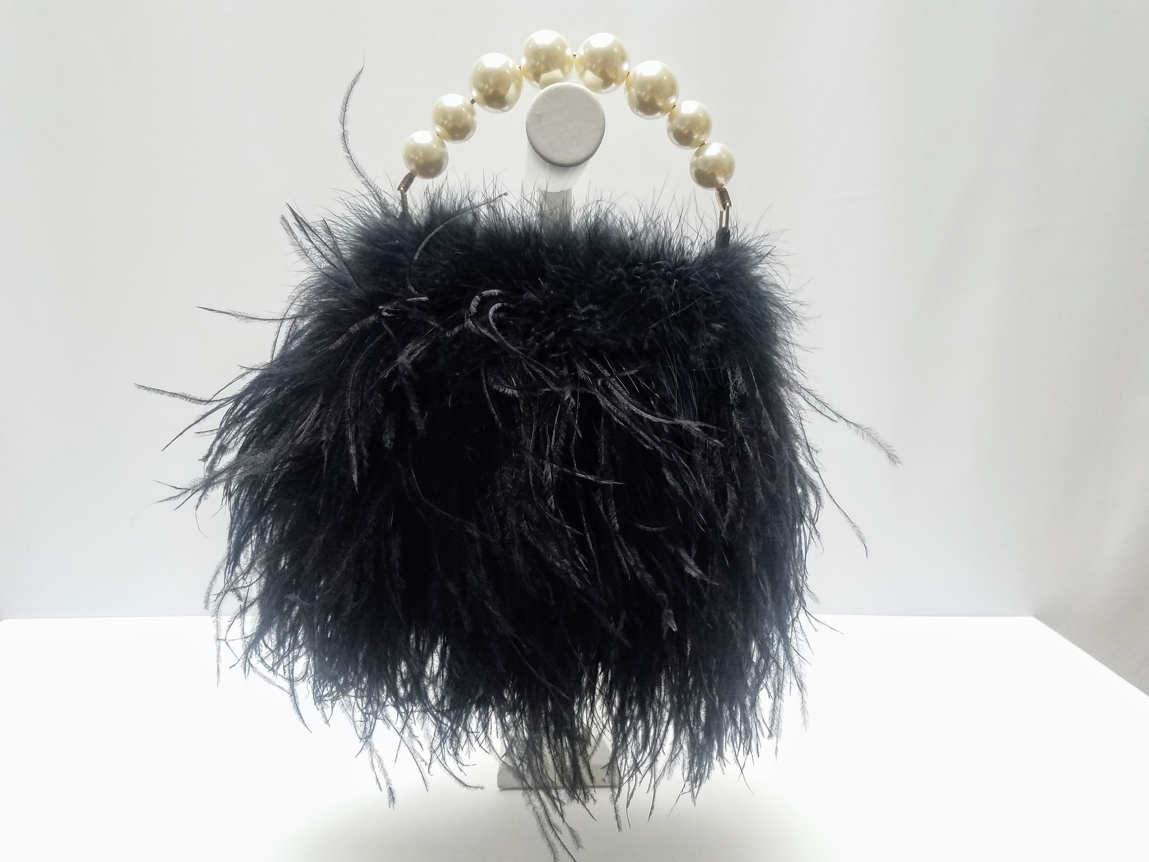 Ostrich Feather Purse with Pearl Beaded Handle