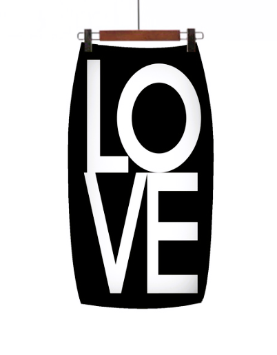 Feather Hem black and white 'LOVE' Pencil Skirt