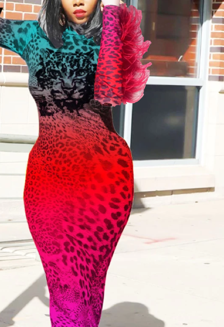 Ostrich Feather Ombre Tiger Bodycon Dress