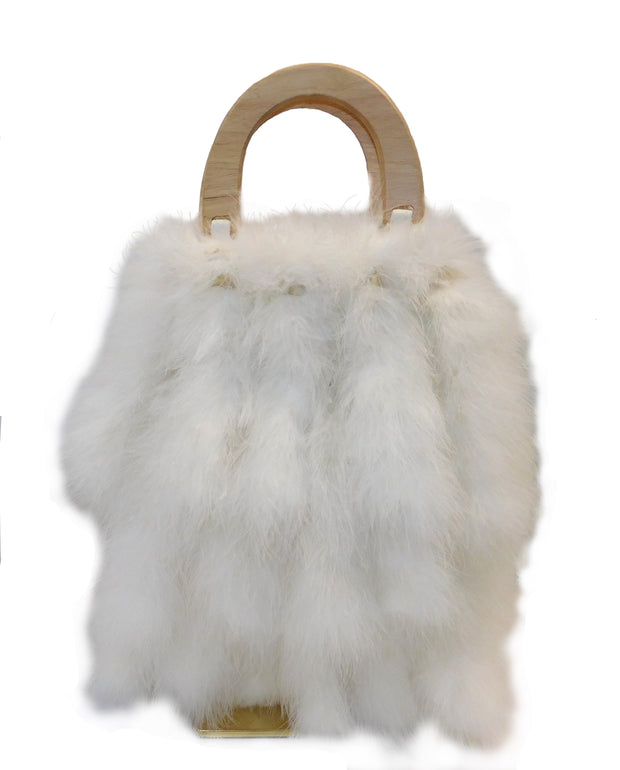 Feather handbag faux fur 'tails' with wood arch handle