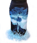 Ostrich Feather Hem Floral Pencil Skirt