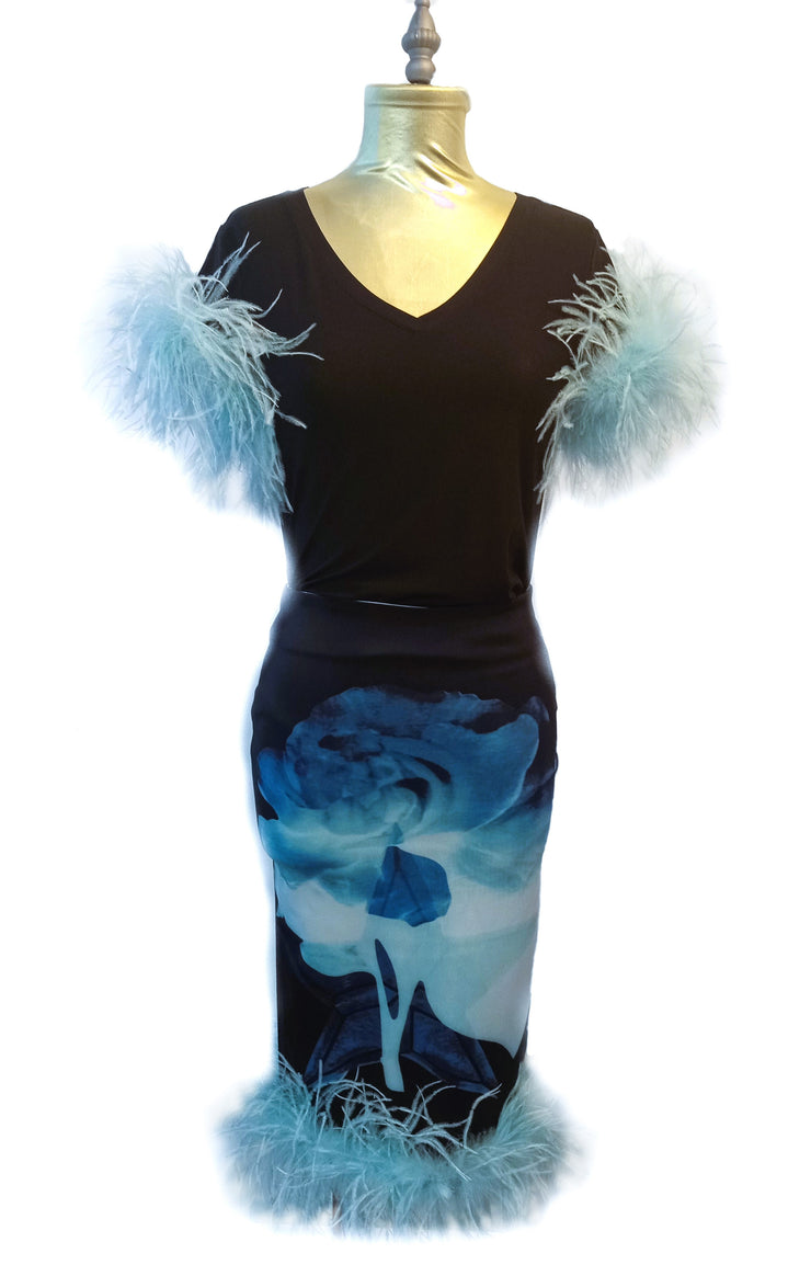 'Blu-Flora' Pencil Skirt