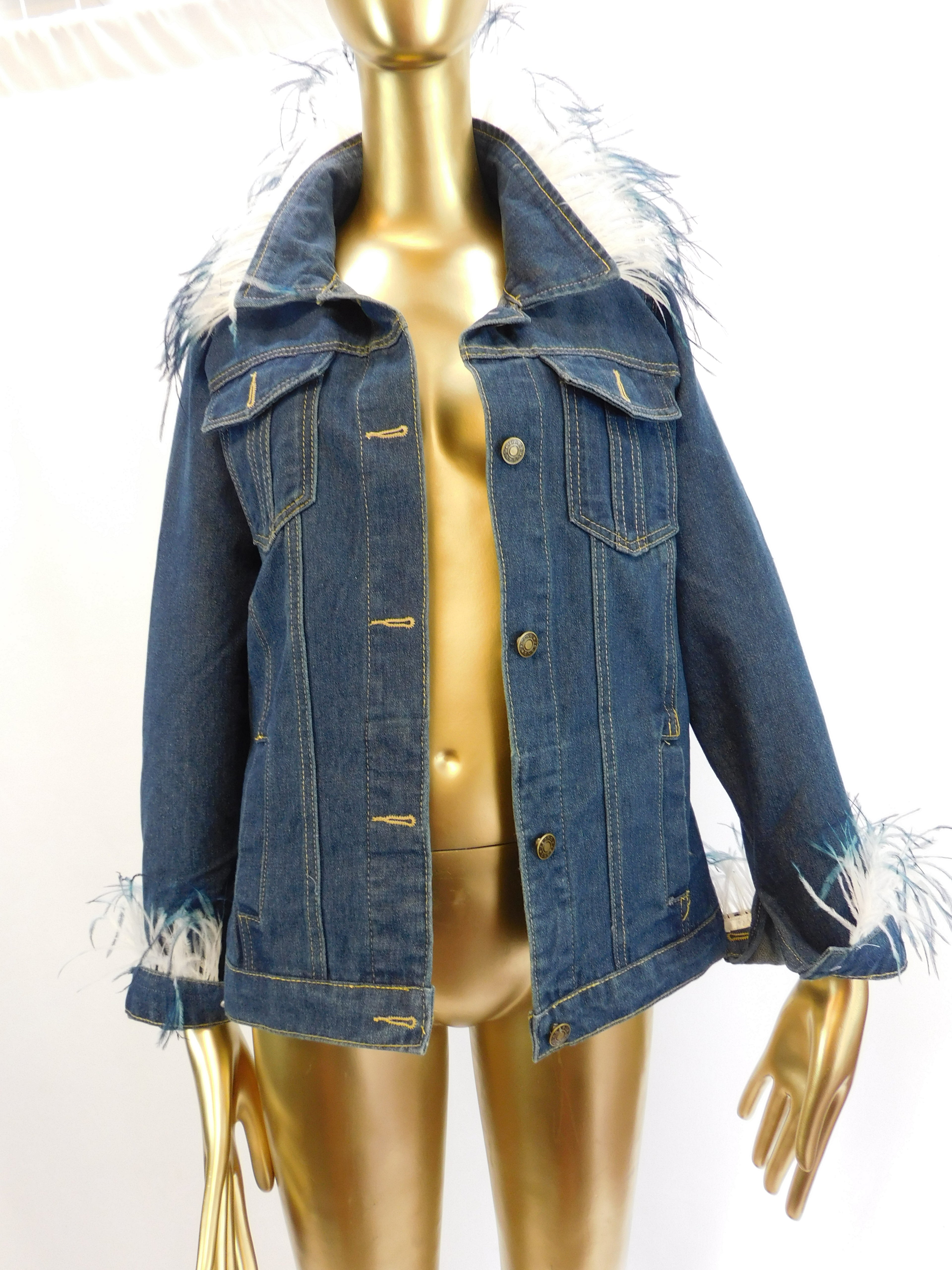 Ostrich Feather Trim Denim Jacket