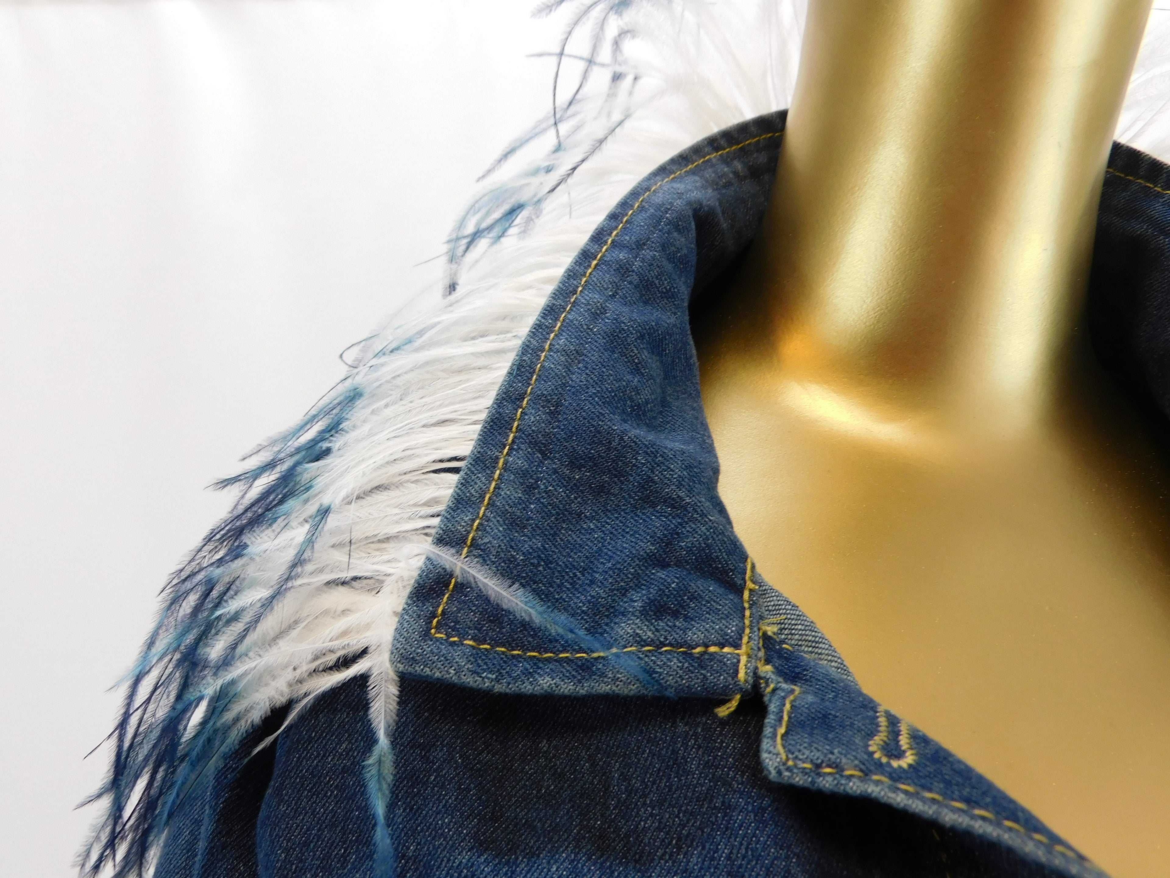 Ostrich Feather Trim Denim Jacket