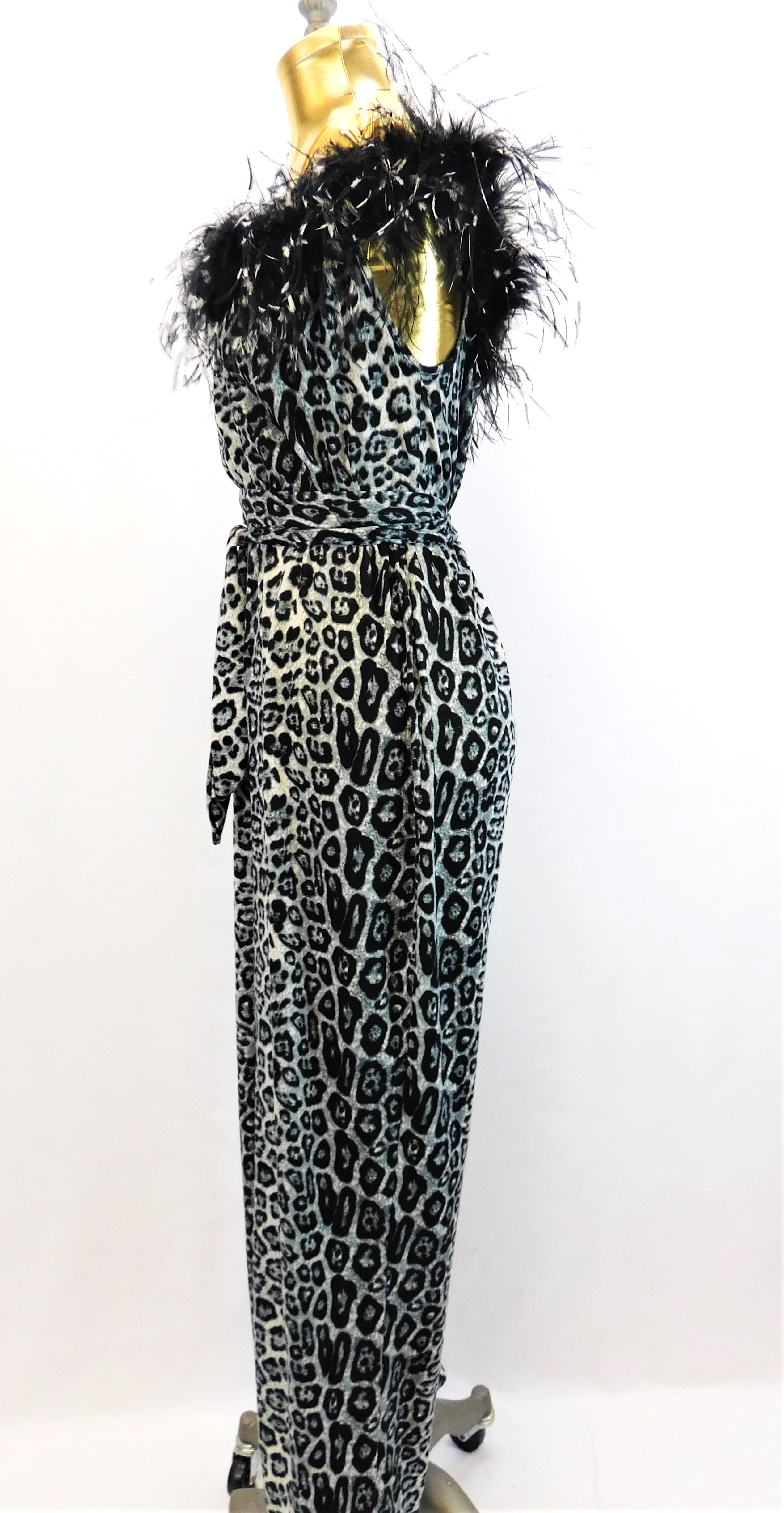 Stenciled Ostrich Feather Animal print Jumpsuit