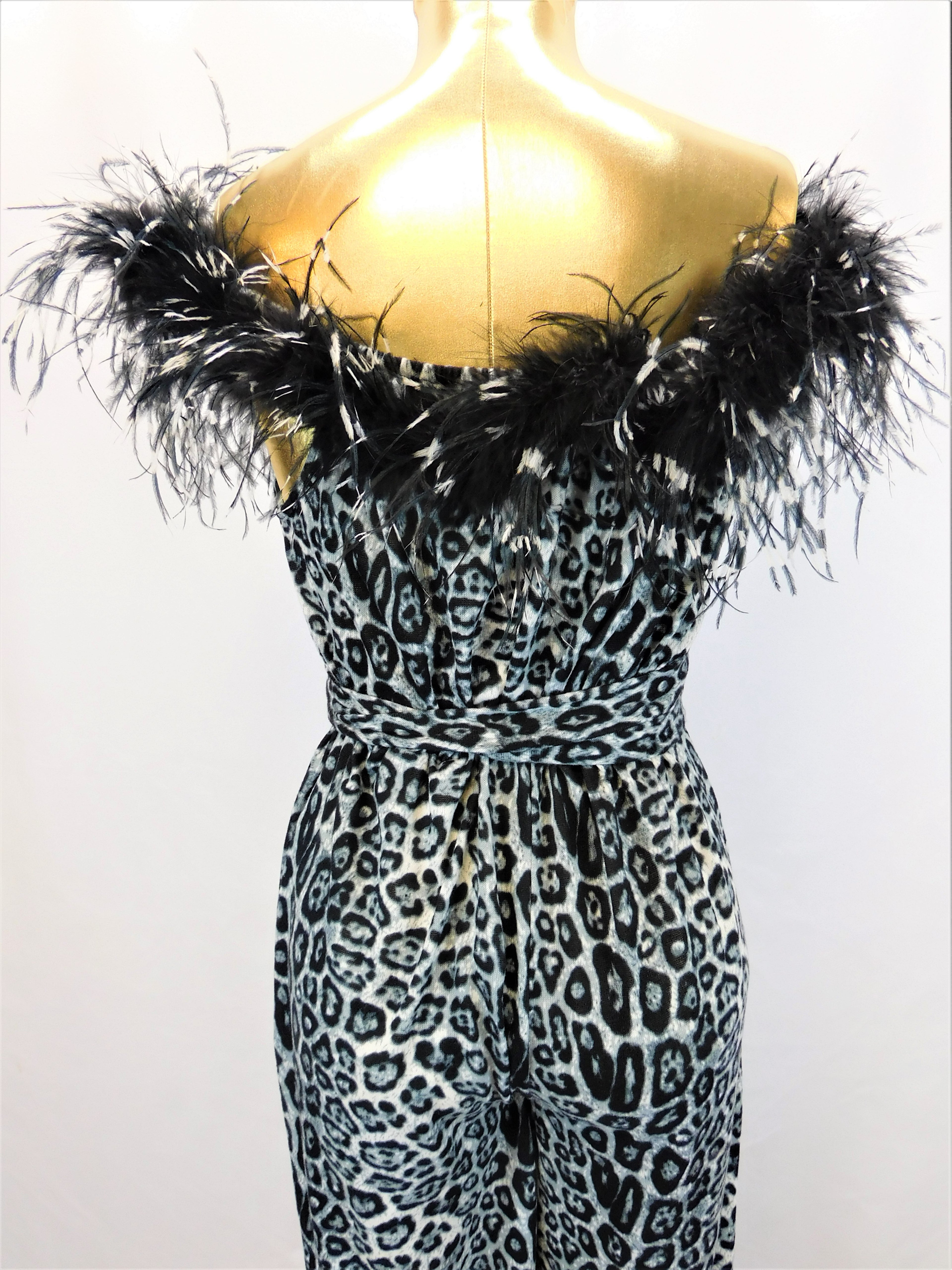 Stenciled Ostrich Feather Animal print Jumpsuit