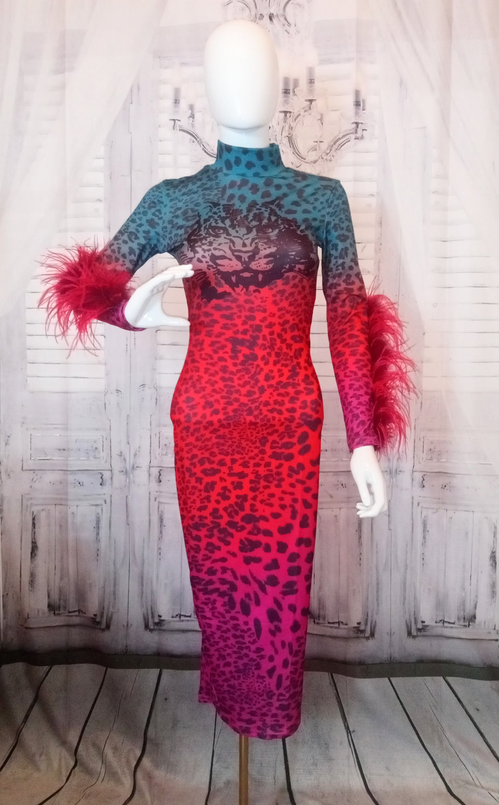 Ostrich Feather Ombre Tiger Bodycon Dress