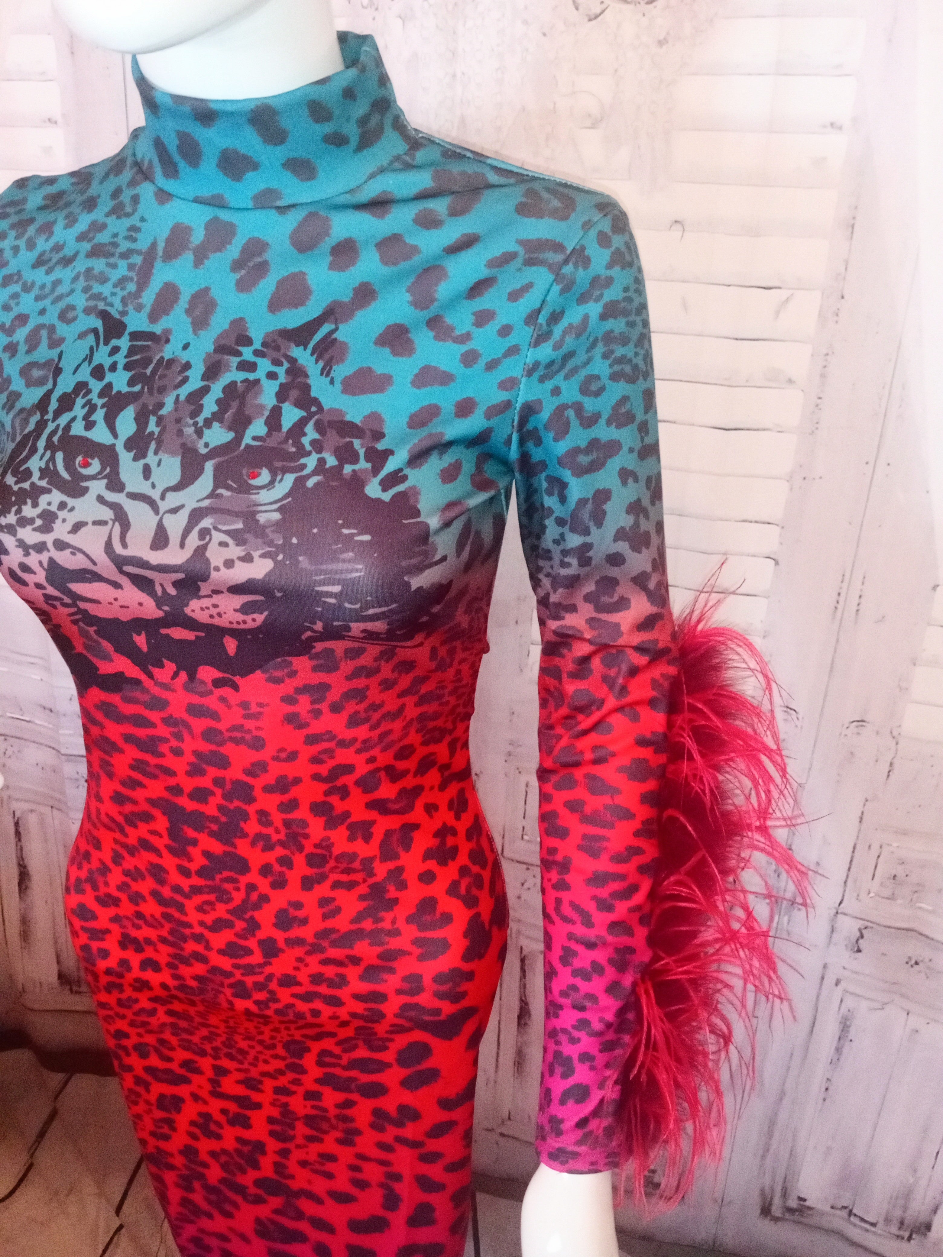 Ostrich Feather Ombre Tiger Bodycon Dress