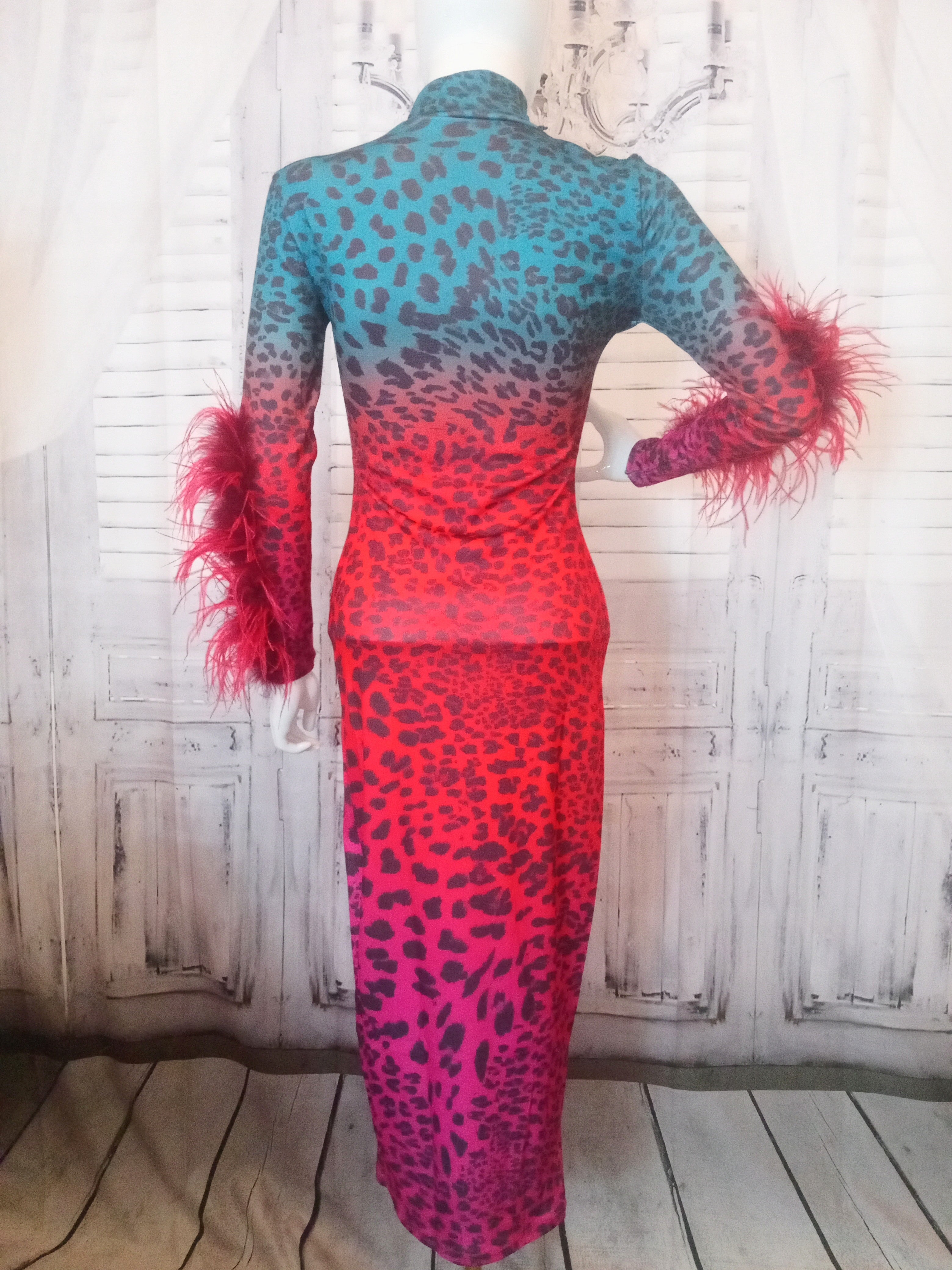 Ostrich Feather Ombre Tiger Bodycon Dress