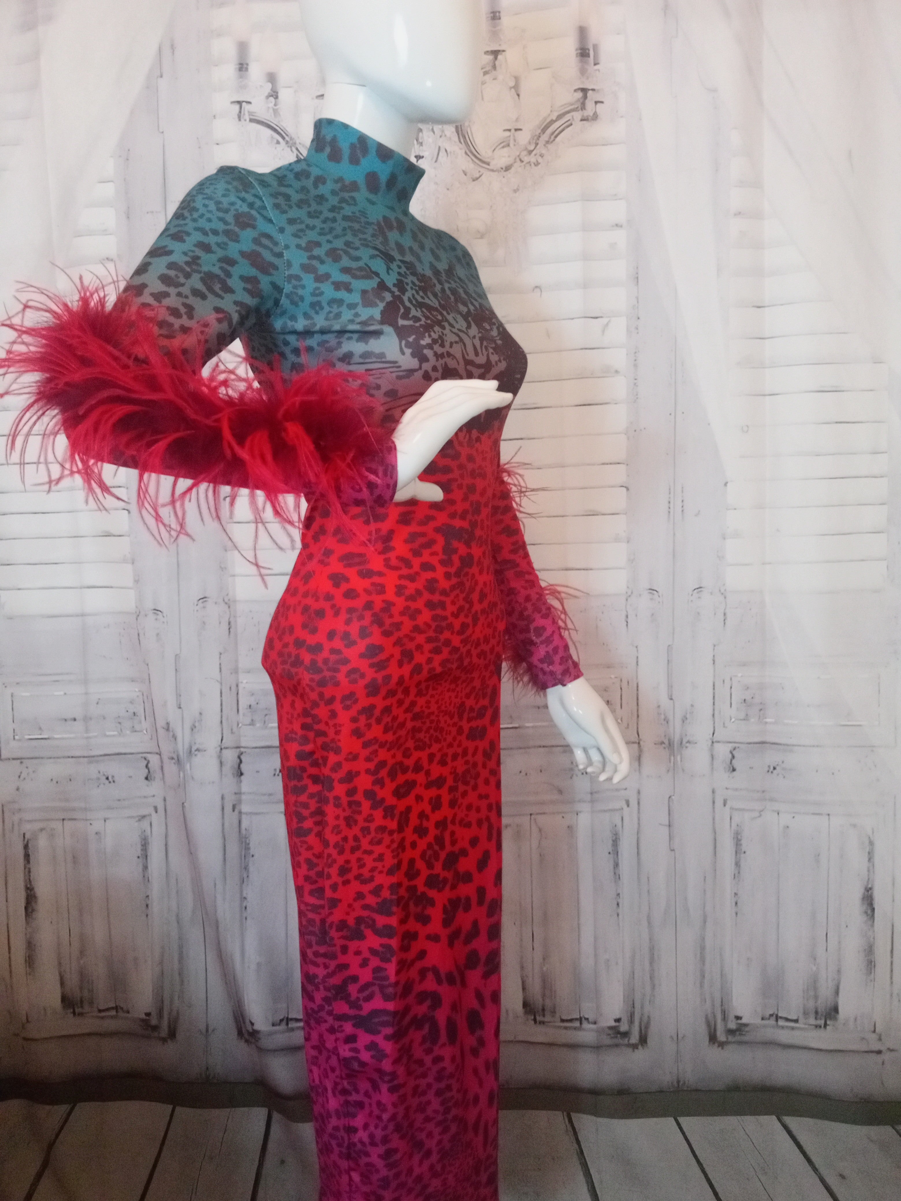 Ostrich Feather Ombre Tiger Bodycon Dress