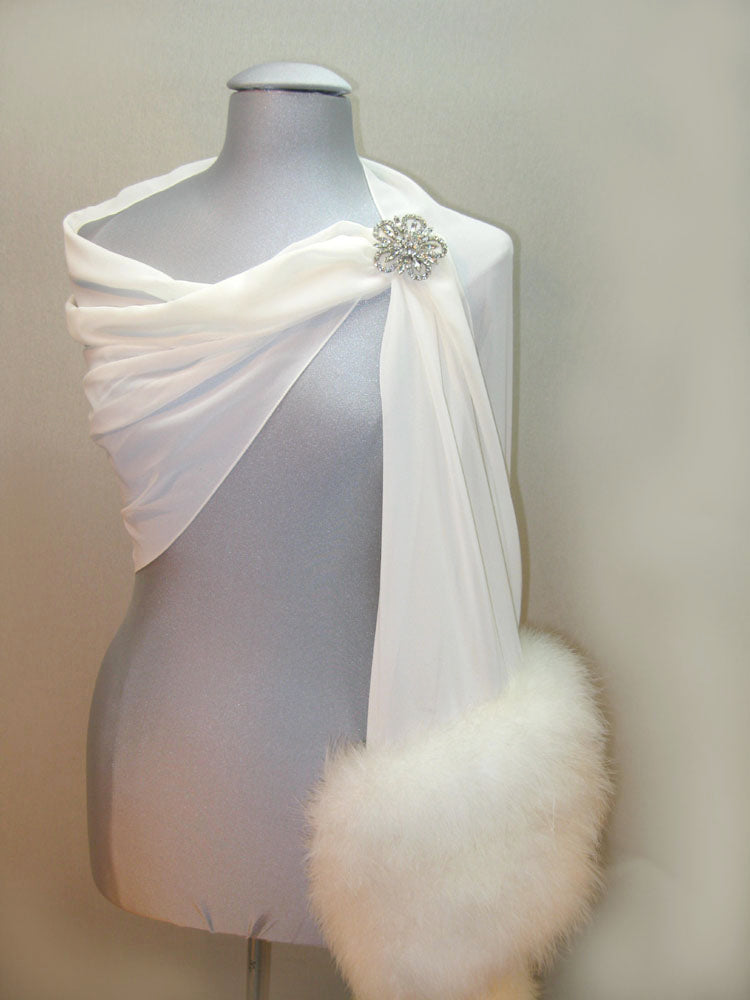 Faux Fur Feather Chiffon Shawl