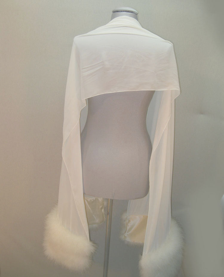 Faux Fur Feather Chiffon Shawl