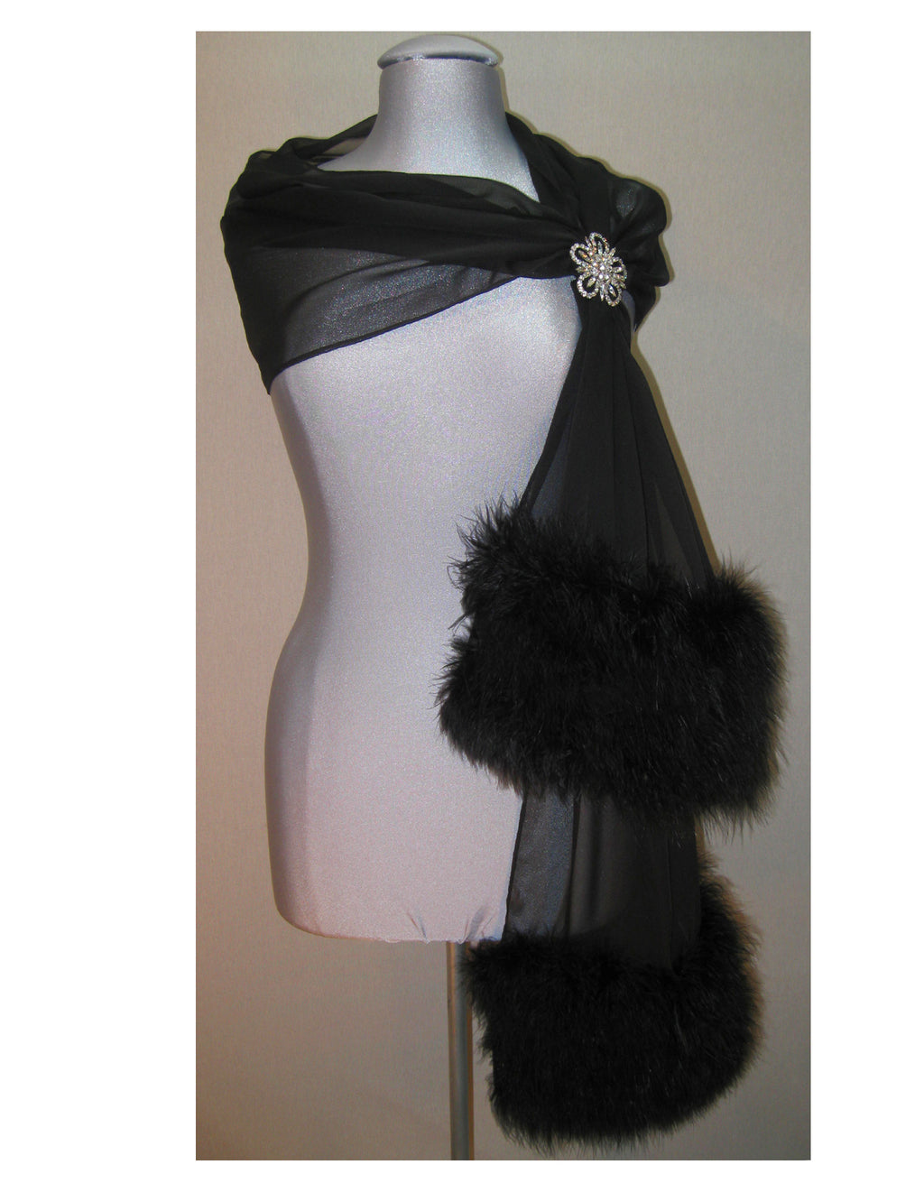 Faux Fur Feather Chiffon Shawl