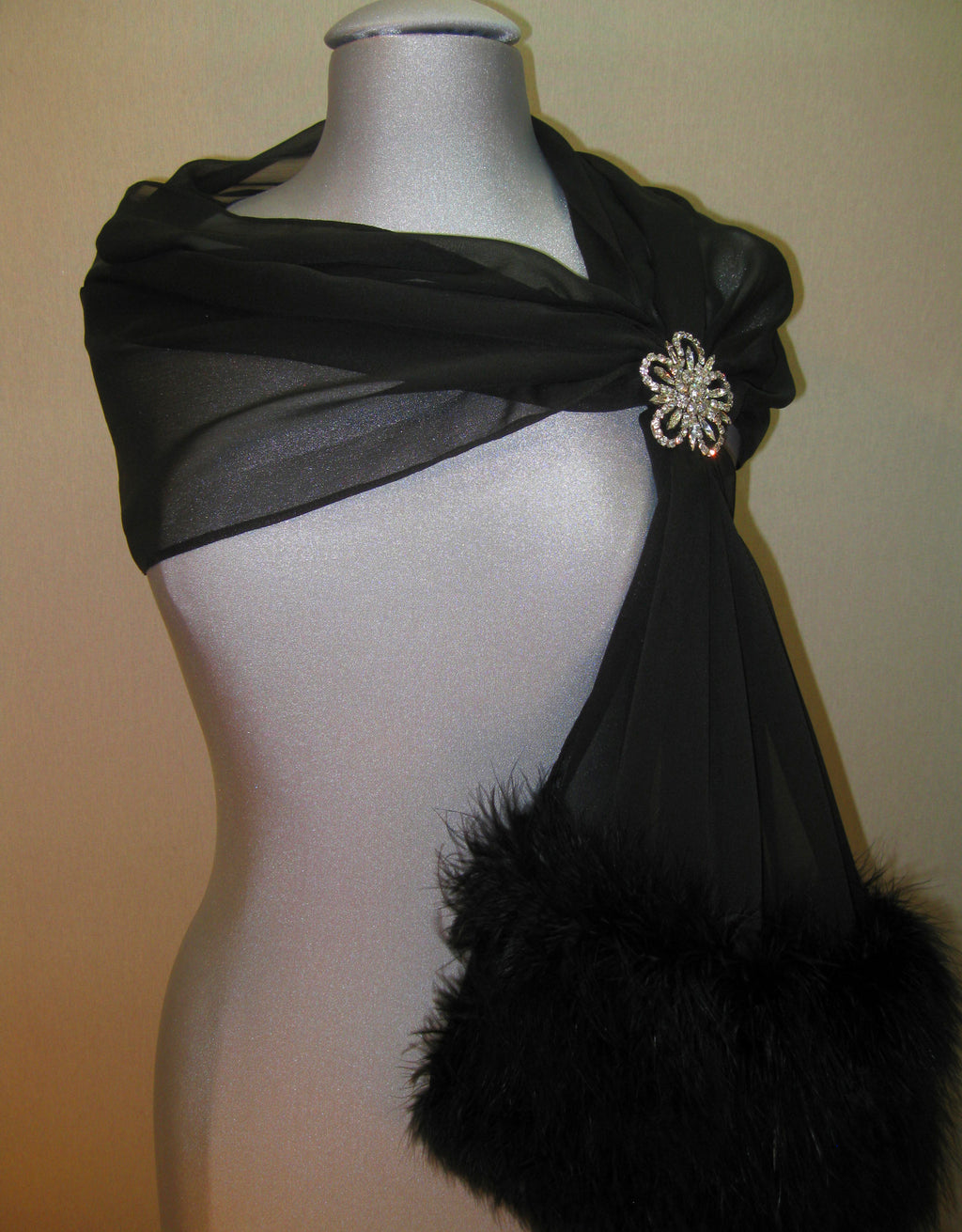 Faux Fur Feather Chiffon Shawl