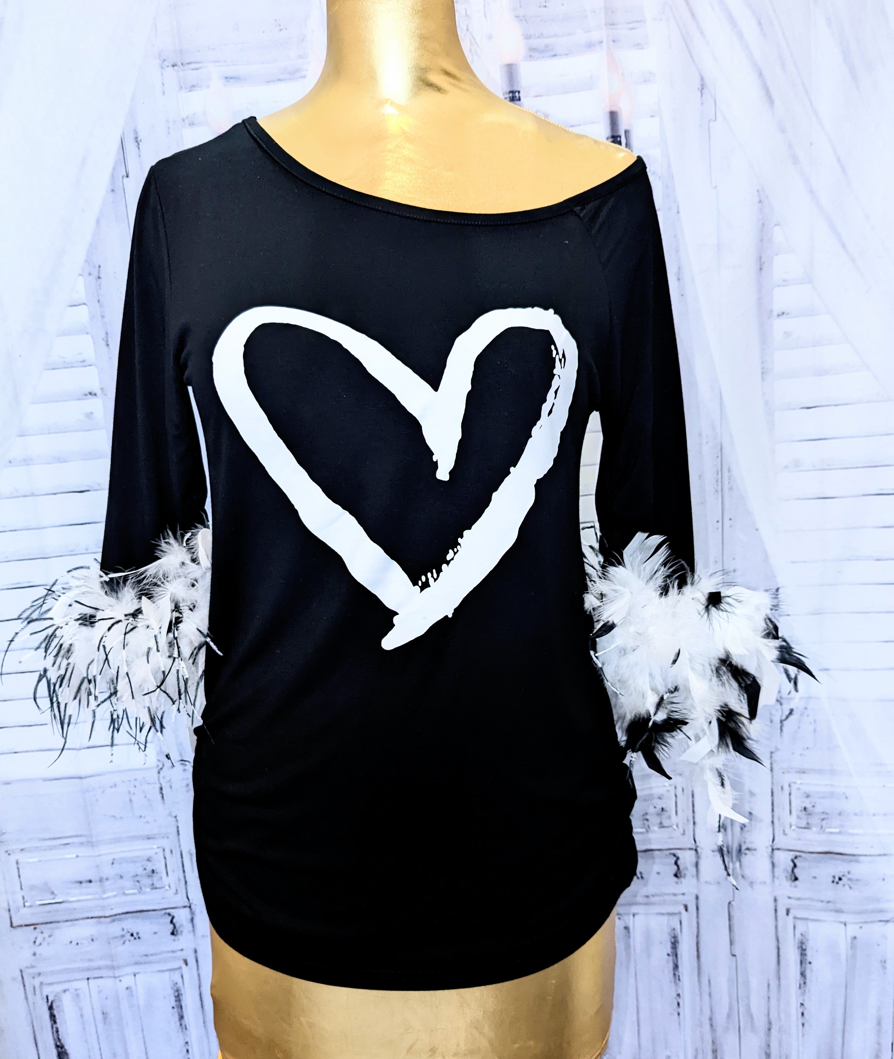 Feather Cuff Slouchy Shoulder Top