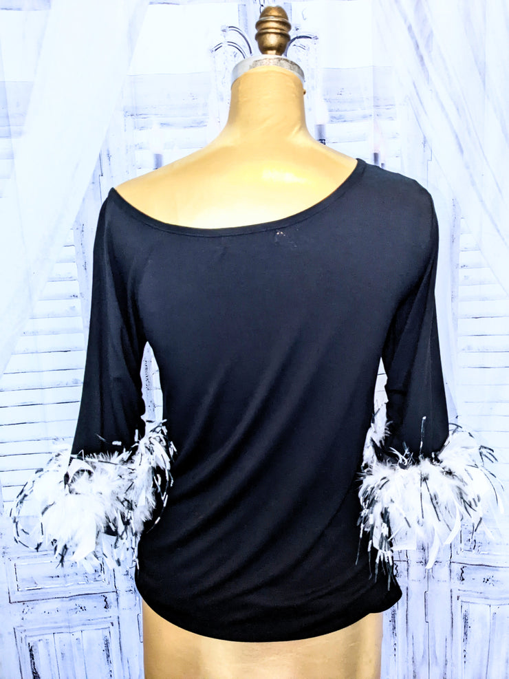 Feather Cuff Slouchy Shoulder Top