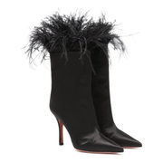 Ostrich Feather Trimmed Satin Boots