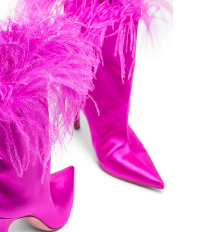 Ostrich Feather Trimmed Satin Boots