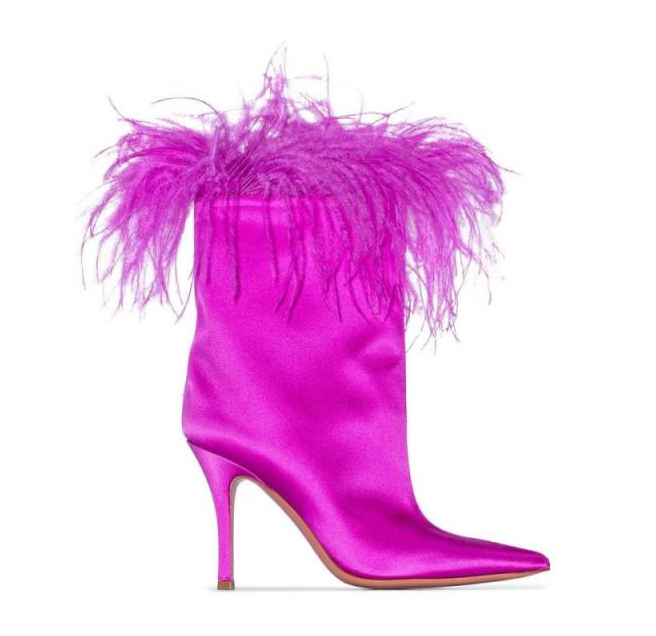 Ostrich Feather Trimmed Satin Boots