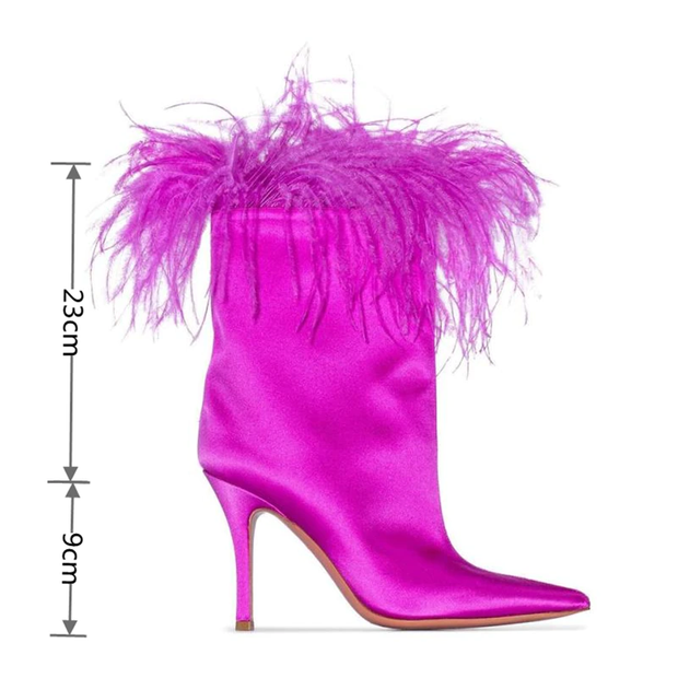 Ostrich Feather Trimmed Satin Boots