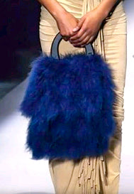 Feather handbag faux fur 'tails' with wood arch handle