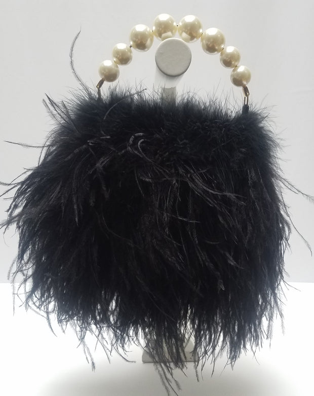 Ostrich Feather Purse with Pearl Beaded Handle
