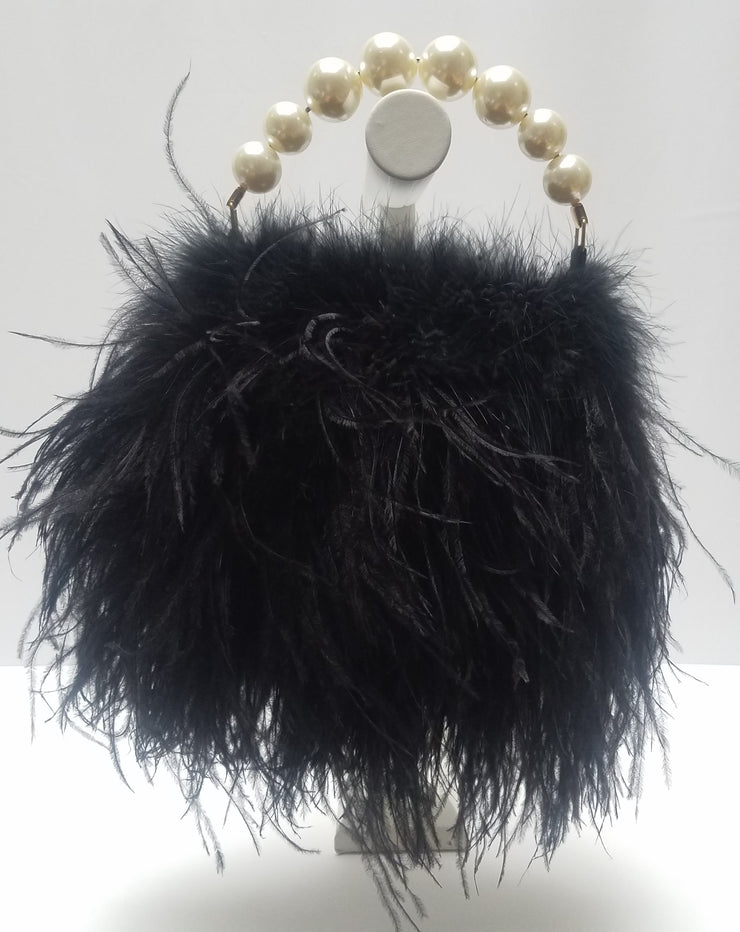 LUXE OSTRICH FEATHER PURSE STRAP in black