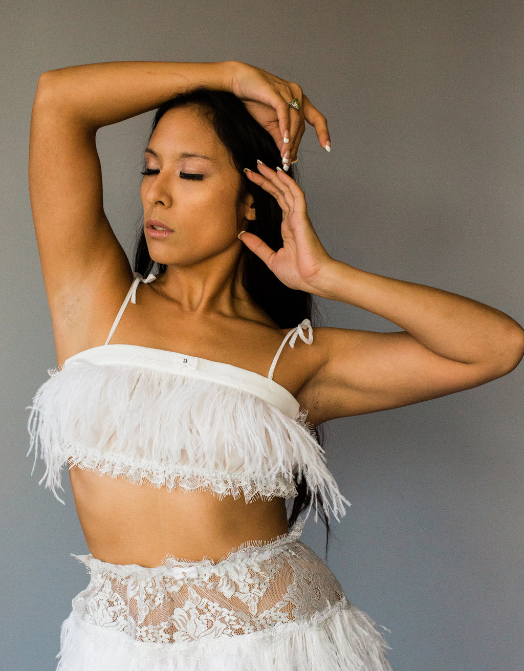 Ostrich Feather & Silk Chiffon Bralette