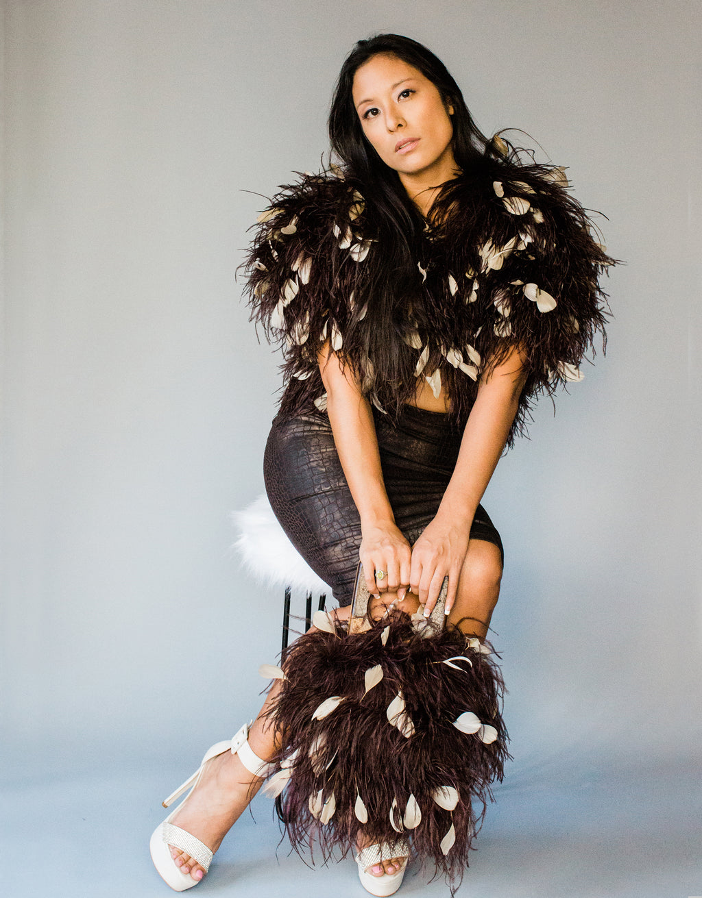 Fancy Ostrich & Rooster Feather Bolero Jacket