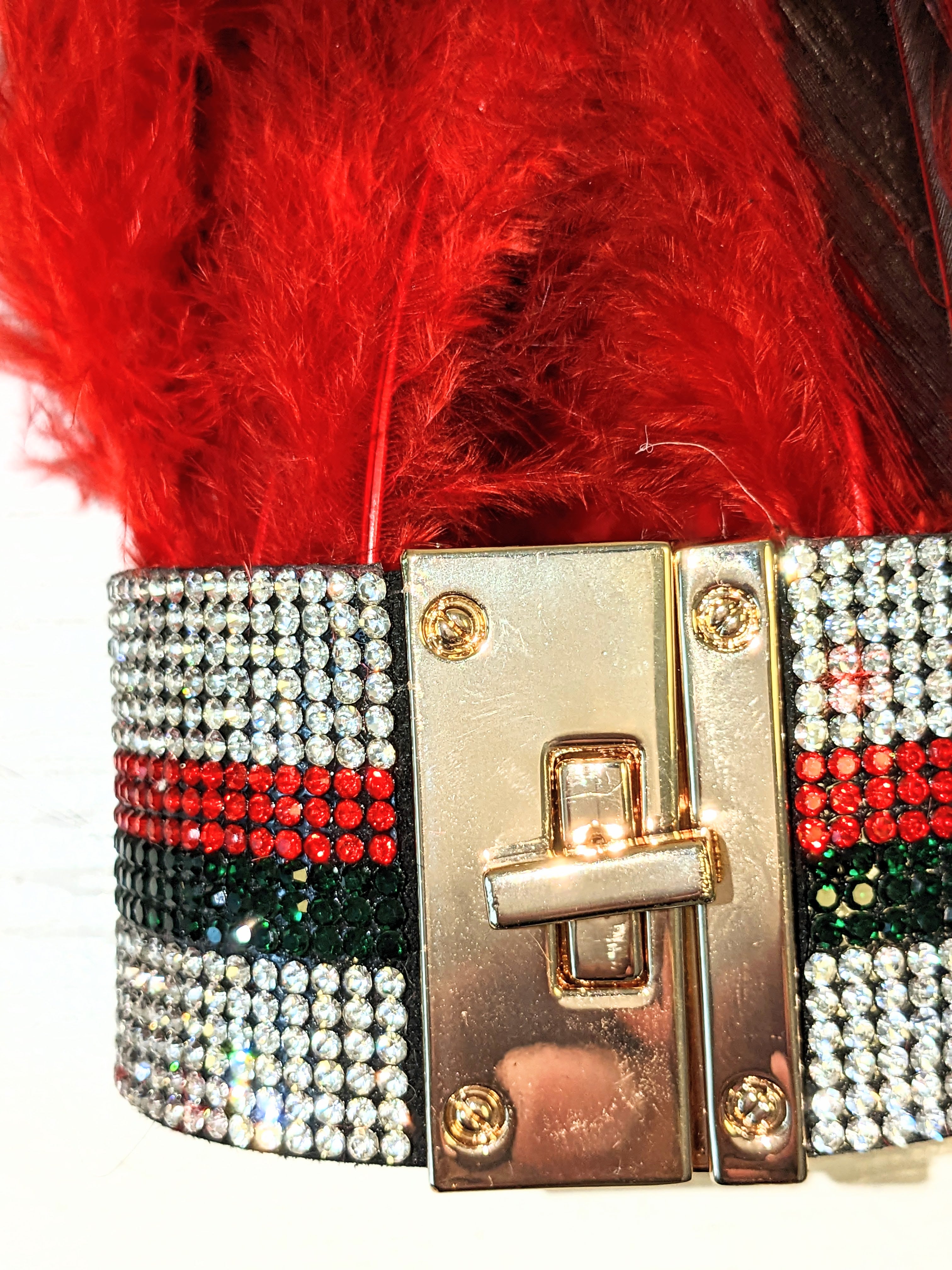 Feather and Crystal Lock Cuff Bracelet