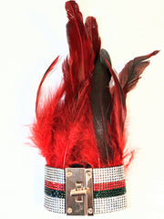 Feather and Crystal Lock Cuff Bracelet