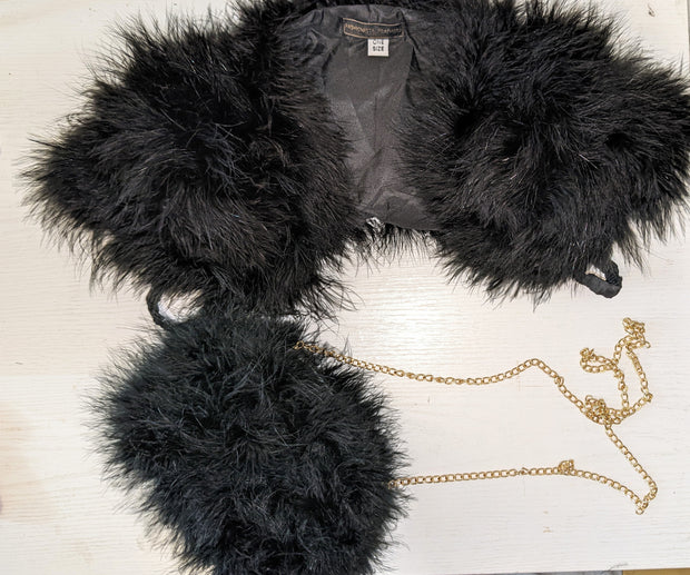 Faux Fur Feather Shrug and Clutch Set