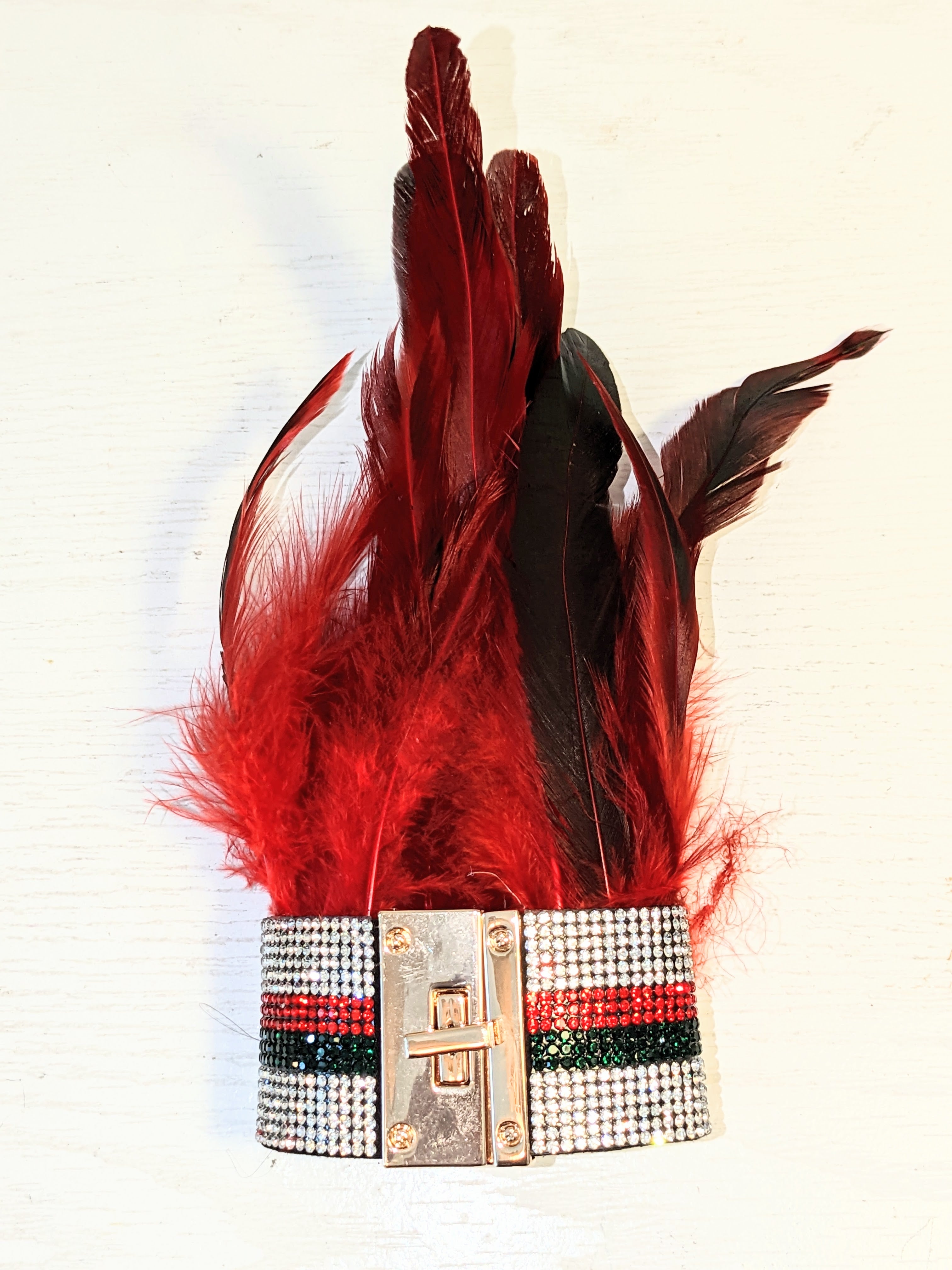 Feather and Crystal Lock Cuff Bracelet