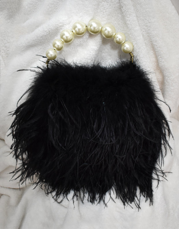 Ostrich Feather Purse with Pearl Beaded Handle